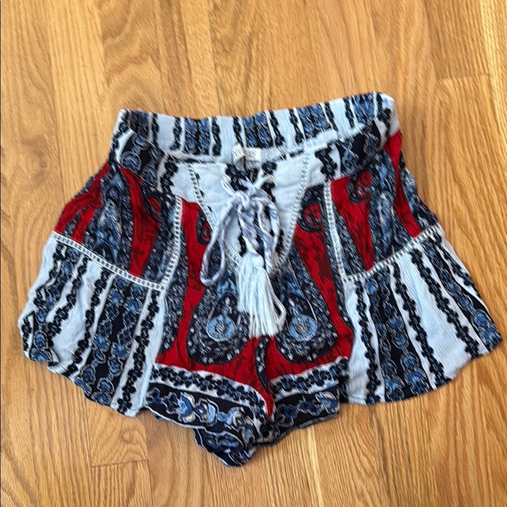 Patrons of Peace High Waist Red and Blue Patterned Shorts